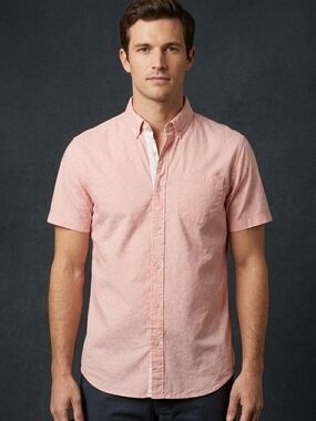 International Report Pink Floral Cotton Shirt L Short Sleeve Button Down Resort